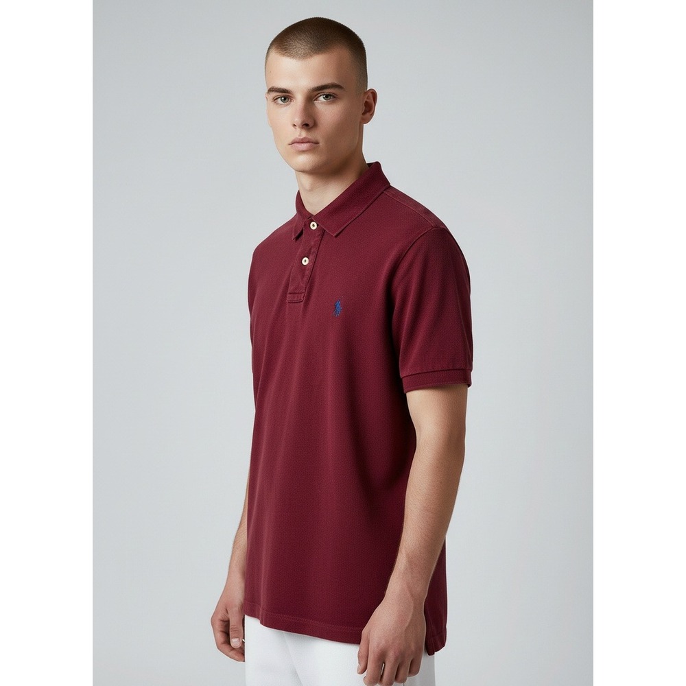 Polo Ralph Lauren Mens S Custom Slim Fit Polo Shirt Burgundy Maroon Mesh Cotton